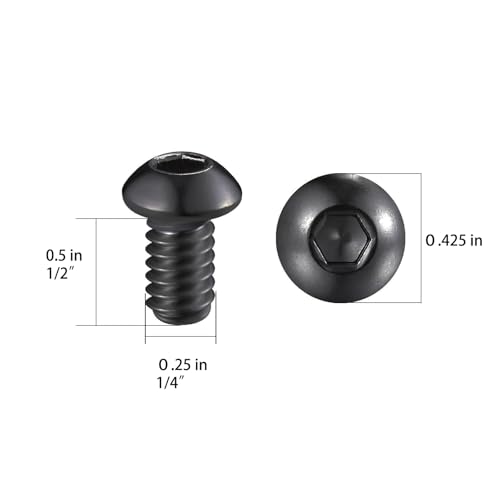 Wensilon (50Pcs) 1/4-20 * 1/2 Button Head Socket Cap Bolts Screws, 304 Black Stainless Steel, Allen Hex Drive, Bright Finish, Fully Machine Thread - color: Black, size: A 1/4-20*1/2