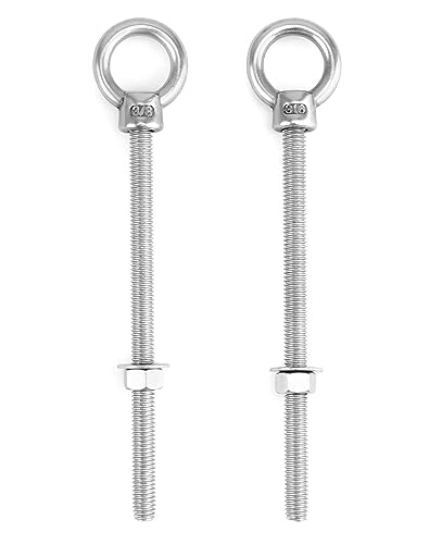 QWORK 316 Stainless Steel Machinery Eye Bolt with Shoulder, 5 Pack 3/8" x 6" Long Stainless Steel Marine Grade Shoulder Eye Bolt, Threaded Eyebolts, WD30279 - color: 5 Pack - 316, size: 3/8" x 6"
