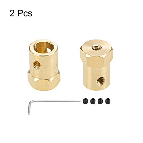 uxcell Hex Coupler 8mm Bore Motor Hex Brass Shaft Coupling Flexible Connector for Car Wheels Tires Shaft Motor 2pcs - size: 8mm