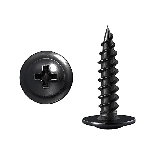 (200 pcs) Wensilon #10×1" Black Phillips Truss Head Wood Screws Quick Metal Self Tapping - color: Black, size: #10x1"