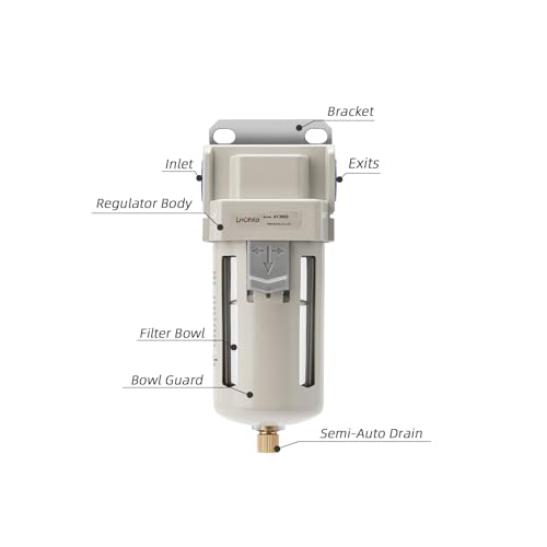 Air Line Filter,3/8" NPT Port for Clean Air System AF3000-03,Air Dryer for Compressor,0-150PSI,5 Micron Brass Element,Semi-Auto Drain, Poly Bowl,Bracket - size: 3/8"NPT
