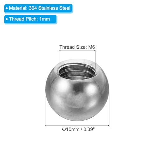 PATIKIL M6x10mm Ball Nuts Knob, 10 Pack Female Thread 304 Stainless Steel Round Blind Hole Screw Cap Cover for Lighting Machinery DIY Decoration, Silver - size: M6x10mm