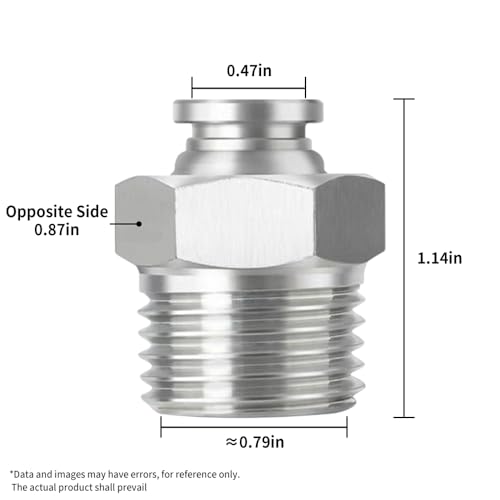 PNEUMATIC 304 Stainless Steel Male Straight 1/2 Inch Tube OD x 1/2 Inch NPT Thread Push to Connect Fittings (Pack of 5) - size: 1/2"OD x 1/2"NPT