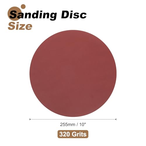 uxcell 12pcs 10-Inch PSA Sanding Discs, 320 Grits Aluminum Oxide Self Adhesive Stick Back Sandpapers, No-Hole Round Wet/Dry Sander Papers, Sand Auto Car Paint, Wood, Metal - size: 320 Grits