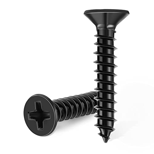100 PCS #6 X 1-1/4 inch Black Oxide Coated Flat Head Phillips Wood Screws, Stainless Steel 18-8 (A2) Fully Threaded 6 X 1.26 Length Multipurpose Screw by TPOHH - size: #6 X 1-1/4 inch
