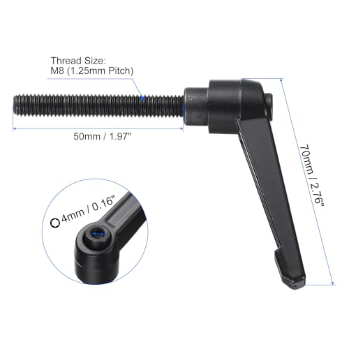 uxcell 4pcs Clamping Lever Handles, M8 x 50mm Black Oxide Carbon Steel Threaded Male Stud, Adjustable Handles Locking Quick Release Ratchet Push Button Bolt Knobs, Black - size: M8 x 50mm