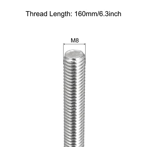 MECCANIXITY Fully Threaded Rod M8x160mm 1.25mm Thread Pitch Right Hand Rods - size: M8 x 160mm