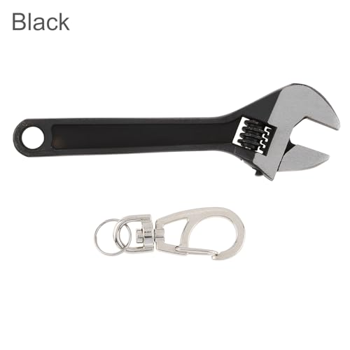 Mini Wrench Tool Keychain, Spanner Keyring Pendant, Keychain Creative Mini Adjustable Wrench Key Chain (Black) - color: Black