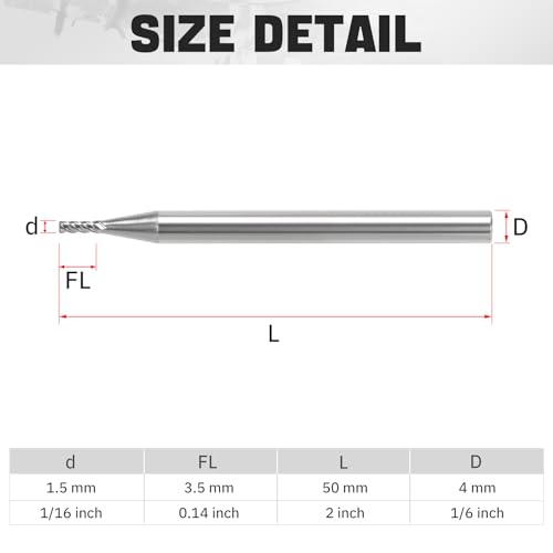 1/16" Ceramic Square End Mill 4 Flute Milling Bits Set for Steel 5pcs - size: 1/16 inch