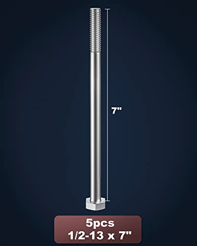 1/2-13 x 7 (1 to 7" Optional) Hex Head Screw Bolt, Stainless Steel 18-8(304), Partially Threaded,5pcs - size: 1/2-13 x 7"