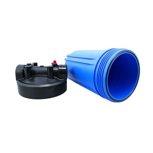 10-Inch Neo-Pure Standard Water Filter Housing with Blue Sump and Black Cap, 1-Inch NPT Inlet/Outlet, Without Pressure Relief Button, for Whole House or Point-of-Use Systems - size: 1 Inch NPT, style: Pressure Relief