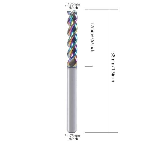1/8" Carbide Square End Mill for Aluminum Copper Applications, 3-Flute,1/8" Cutting Diameter,DLC Coating, CNC Router Bits, End Mill Bits, U-Type Design, 10-Pack (3.175 * 3.175 * 17mm) - size: 3.175*3.175*17mm