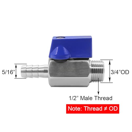 2Pcs Shut Off Valve 1/2" NPT Male x 5/16" Hose Barb Ball Valve - size: 1/2 MNPT x 5/16" Barb