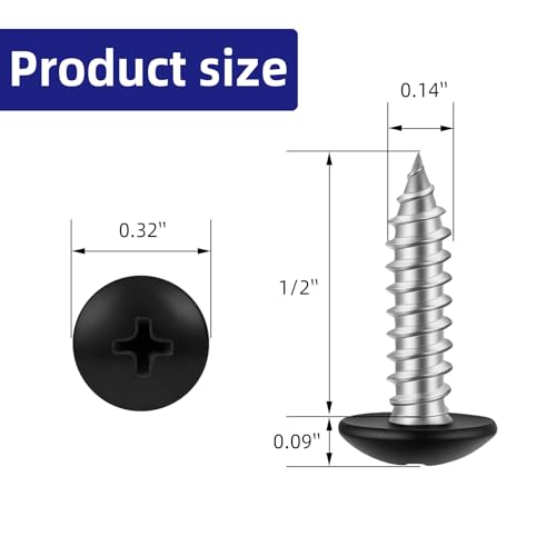 100 PCS #6 x 1/2" Wood Screws, Alloy Steel Truss Head Self Tapping Screws, Black Head, Full Thread, Screwdriver Bit Included - color: Black, size: #6 x 1/2"