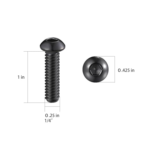 Wensilon (50Pcs) 1/4-20 * 1 Button Head Socket Cap Bolts Screws, 304 Black Stainless Steel, Allen Hex Drive, Bright Finish, Fully Machine Thread - color: Black, size: B 1/4-20*1