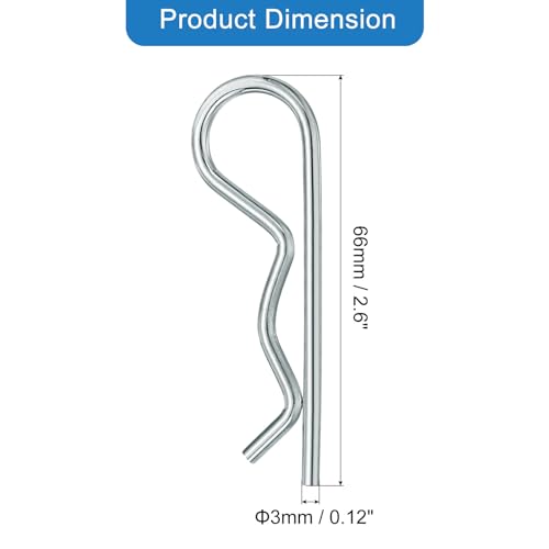 uxcell 3 mm x 66 mm Cotter Pins Spring Fastener, Hitch Pins Retaining Pin R Clip Hairpin Carbon Steel Silver Tone 20 Pcs - size: 3mm x 66mm