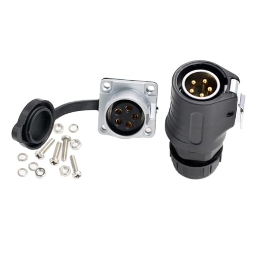 HangTon LP20 5 Pin Connector Waterproof 30 Amp Power Industrial Equipment Male Cable Plug Female Panel Mount Socket, Gold Plated Contact - color: Male Plug and Female Socket, size: 5-pin