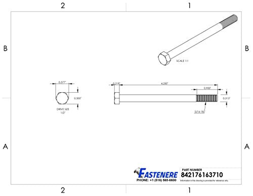 5/16-18 x 4-1/4" Hex Head Cap Screw Bolts, External Hex Drive, Stainless Steel 304, Partially Threaded, Stainless Steel, Quantity 5 - size: 5/16-18 x 4-1/4 Inch (5 Pack)