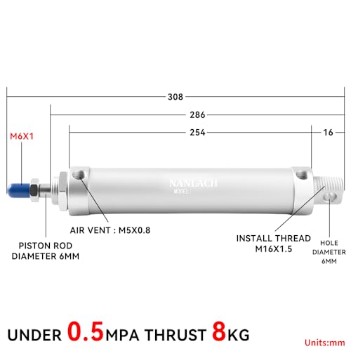Pneumatic 16mm Bore 200mm Stroke Air Cylinder Double Action with 2Pcs 6mm Fitting MAL16x200 - color: 16MM Bore, size: 200MM Stroke