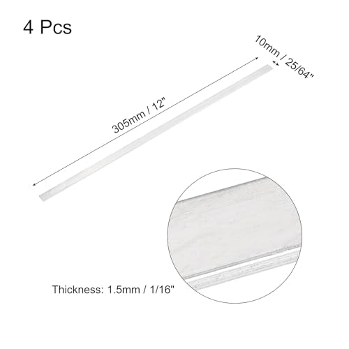 MECCANIXITY 4 Pcs Square Aluminum Flat Bar, 1/16" (1.5mm) Thick x 3/8" (10mm) Width x 12" (305mm) Long 6061 Aluminum Flat Plate Solid New Mill Stock Silver for Industrial Building - size: 1/16"(1.5mm)x3/8"(10mm)x12"(305mm)