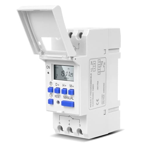 Yosoo Health Gear DIN Rail Digital Programmable Timer Relay Switch, 110V, 16A, 8 Settings, LCD Display