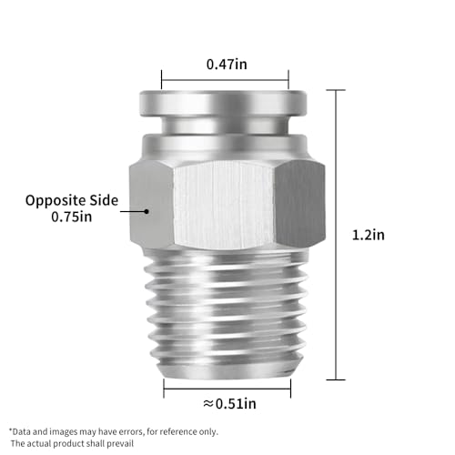 PNEUMATIC 304 Stainless Steel Male Straight 1/2 Inch Tube OD x 1/4 Inch NPT Thread Push to Connect Fittings (Pack of 5) - size: 1/2"OD x 1/4"NPT