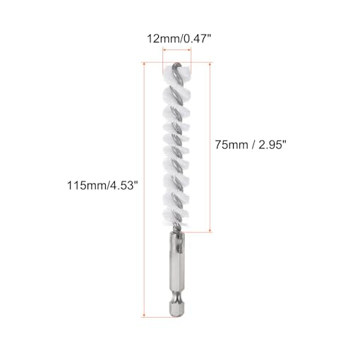 HARFINGTON 5Pcs Nylon Bore Brush 12mm Dia Cleaning Twisted Wire Brush Tube Pipe Cleaner with Handle 1/4 Inch Hex Shank for Tubes, Ports, Bearings - size: 12mm
