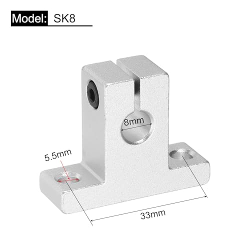 uxcell 4pcs SK8 Aluminum Linear Rod Rail Shaft Support for 8mm Diameter Shaft, Linear Motion Rail Guides Mounting Bracket with Wrench for CNC Machine, 3D Printer, Automation Equipment - size: SK8