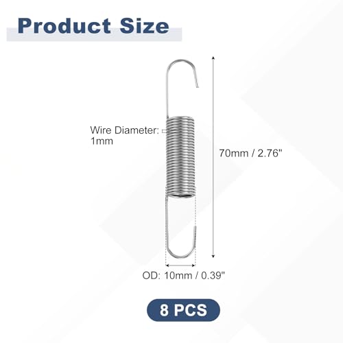 uxcell 8Pcs Stainless Steel Extension Spring Dual Hook 1mmWD, 10x70mmODxL - size: 1mm Wire, 10mmx70mm(ODxL)