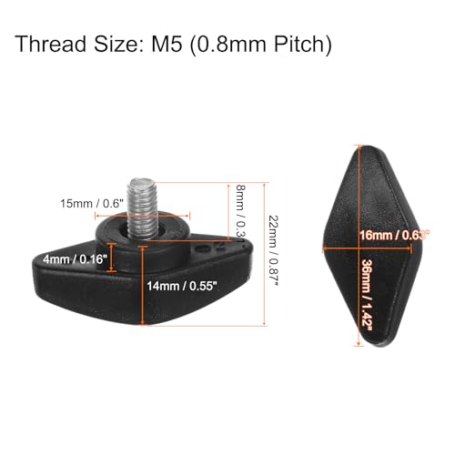 HARFINGTON 8pcs Tee Wing Knobs M5 x 8mm Metric Male Threaded Stud T Head Plastic Knob Handles Thumb Screws Hand Clamping Tightening Knob Grip Thumbscrew, Black - size: M5 x 8mm x 36mm