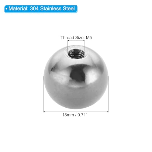 PATIKIL M5x18mm Ball Nuts Knob, 2 Pcs Female Thread 304 Stainless Steel Round Blind Hole Screw Cap Cover for Lighting Machinery DIY Decoration, Silver - size: M5x18mm