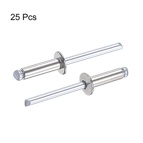 uxcell Blind Rivets, 304 Stainless Steel Pull Rivets Core Decoration Rivets 5mm Diameter 16mm Grip Length Silver Tone, 25pcs - size: 5mm x 16mm