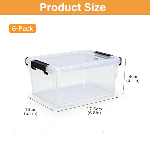 6 Pack Toolbox Organizer, Clear Plastic Screw Bins for Garage, Stackable Hardware Storage with Latching Lids, Mini Tool Box Containers for Nails, Bolts, Anchors, Fasteners, Craft Parts - size: Medium-6 Pack