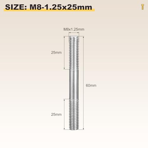 METALLIXITY Double End Threaded Stud Screw(M8x60) SS304 Silver - size: M8 x 60mm