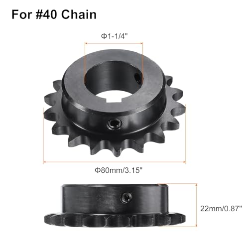 uxcell #40 Chain Roller Sprocket B Type, 1-1/4" Bore 18 Tooth Single Strand Chain Sprocket, Carbon Steel, Keyway with Set Screws - size: #40 (1-1/4" Bore), style: 18 Tooth