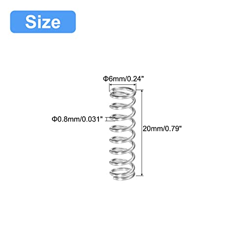 uxcell Compression Spring, 5Pcs 304 Stainless Steel, 6mm OD, 0.8mm Wire Size, 20mm Free Length, Silver Tone - size: 6x0.8x20mm