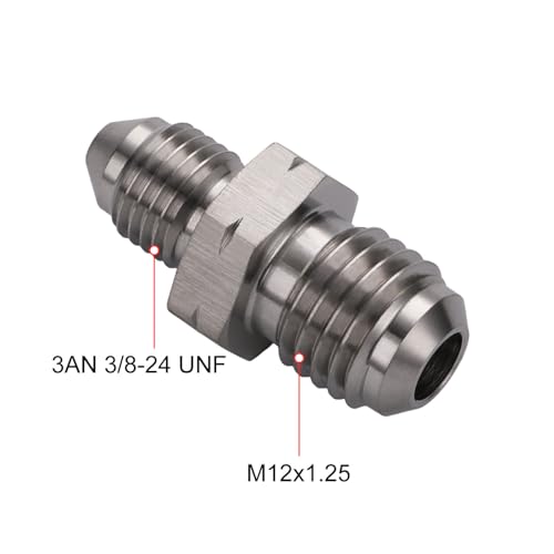 3AN Male to M12x1.25 Male Stainless Steel Brake Clutch Fuel Oil Fitting Adapter Coupler - size: 3AN to M12x1.25