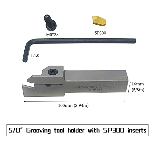 5/8in Lathe Parting Tool Holder with GTN- SP300 Grooving Inserts for Steel - color: 5/8" ZQ1616R03 Holder + SP300