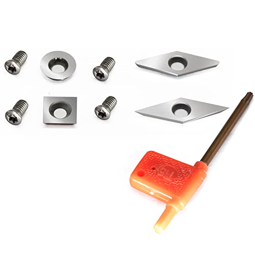 AT02 4pcs Carbide Turning Inserts Cutters Set for Indexable Lathe Turning Tool Holder Insert Replacement of Round 12mm, Square 11mm, Diamond 28mm 32mm, Fit for AT02 Woodturning Tool Set