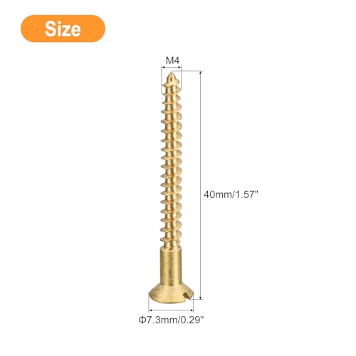 uxcell Brass Wood Screws, 30Pcs M4 x 40mm Slotted Drive Flat Head Self Tapping Screw Countersunk for Woodworking Furniture - size: M4 x 40mm