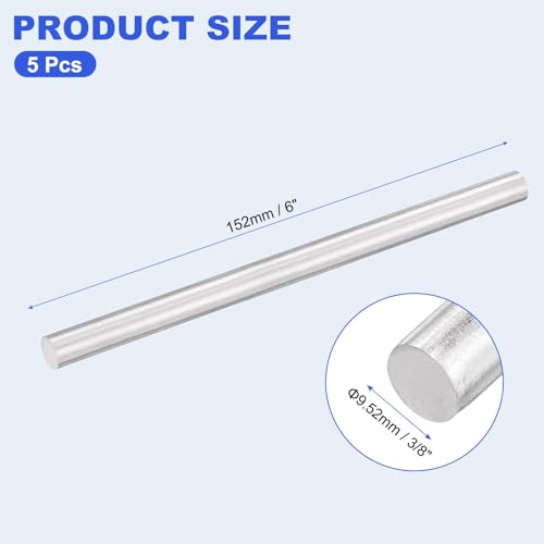 uxcell 5pcs 304 Stainless Steel Round Rods, 3/8" Dia x 6" Length Stainless Steel Metal Solid Shaft Rod Bar for Industry Use Metal Working Hobbies DIY Craft, Silver - size: 3/8" Dia x 6" Length