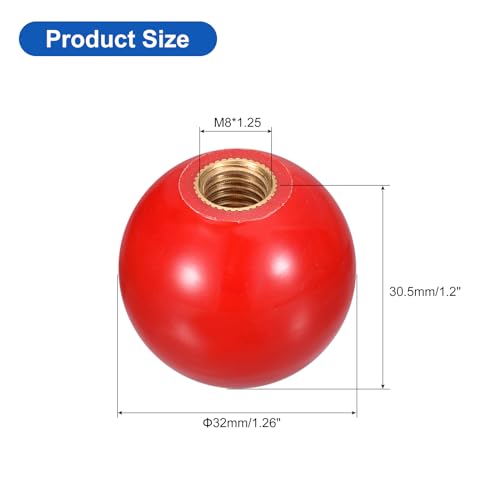 uxcell Threaded Ball Knobs, M8 Female Thread Thermoset Ball Knob 32mm Dia Round Operation Ball Handles with Copper Insert for Machine Lever Handle, Red - color: Red, size: M8x32mm