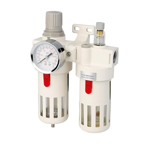 CG WEITENG 1/2" NPT Compressed Air Filter Regulator Combo, 5 Micron Brass Filter, Semi-Auto Drain, Polycarbonate Bowl ,0-138 PSI Gauge,for Industrial Pneumatic Systems & Air Compressors