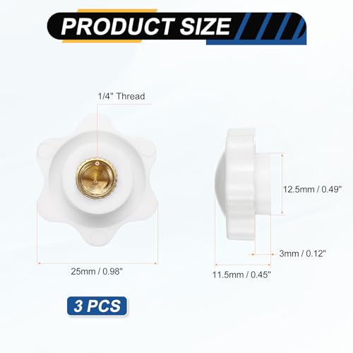 HARFINGTON Star Knob 1/4" Female Thread 25mm Head Brass Insert White 3pcs - color: White, size: 1/4" x 25mm