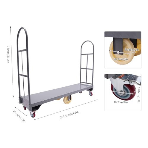 U-Boat Steel Cart, 2000lbs Load Narrow Aisle U-Boat Platform Truck Dolly Industrial Transporting Hand Truck Capacity Heavy Duty Utility Cart with Six Wheels for Warehouses Storage Rooms
