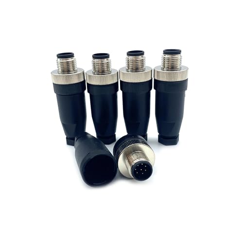 5 Pcs M12 8 Pin A Code Male Connector, IP67 Waterproof A Code Industrial Circular Connector Field Assembly Wireable Adapter Unshielded Straight Type Sensor for PG7 Cable 60V 4A - size: M12 8Pin male Straight