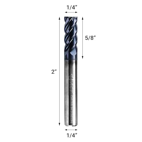 ACCUCUT I4KES 1/4” Carbide Square End Mill- 4 Flute Milling Bit Set for Steel, Forge Hardened Steel, Copper, Alloys & Materials < HRC 50 - AlTiCrN Coating CNC Router Bit, 45 Degree Helix (5 pcs) - size: 1/4 in
