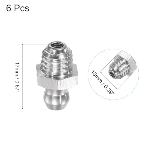 6Pcs Metric Stainless Steel Straight Grease Fitting M8 x 1.25mm Thread Hydraulic Grease Fitting Accessories