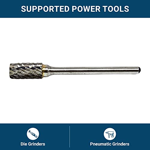 Benchmark Abrasives 1/8 Inch Cylinder Shape Double Cut Tungsten Carbide Die Grinder Bits Metal Deburring Tool Rotary Burr, 1/8 Inch Shaft, Engraving Tool for Woodworking Shaping Carving (SA- 51) - style: SA-51