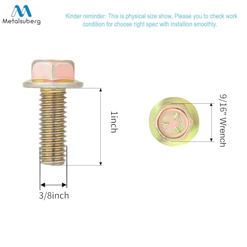 3/8" x 1" Flanged Hex Toothed Bolt by Color Zinc Plated, Alloy Steel,Grade 5.(10pcs Pack) by Metalsuberg - size: 3/8" x 1" 10pcs